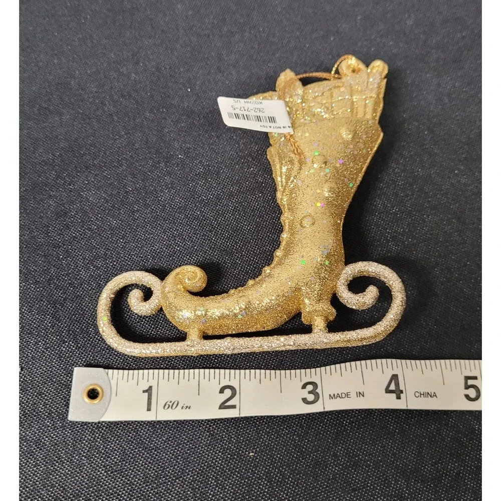 Kathe Wohlfahrt Ice Skating Shoe with Golden Glimmer Plastic Christmas Ornament